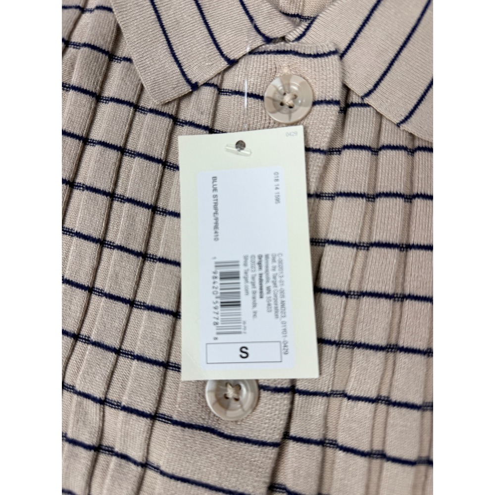 Bell Sleeve Collared Cardigan A New Day Womens S Beige Blue Stripe NWT Preppy - Picture 7 of 8